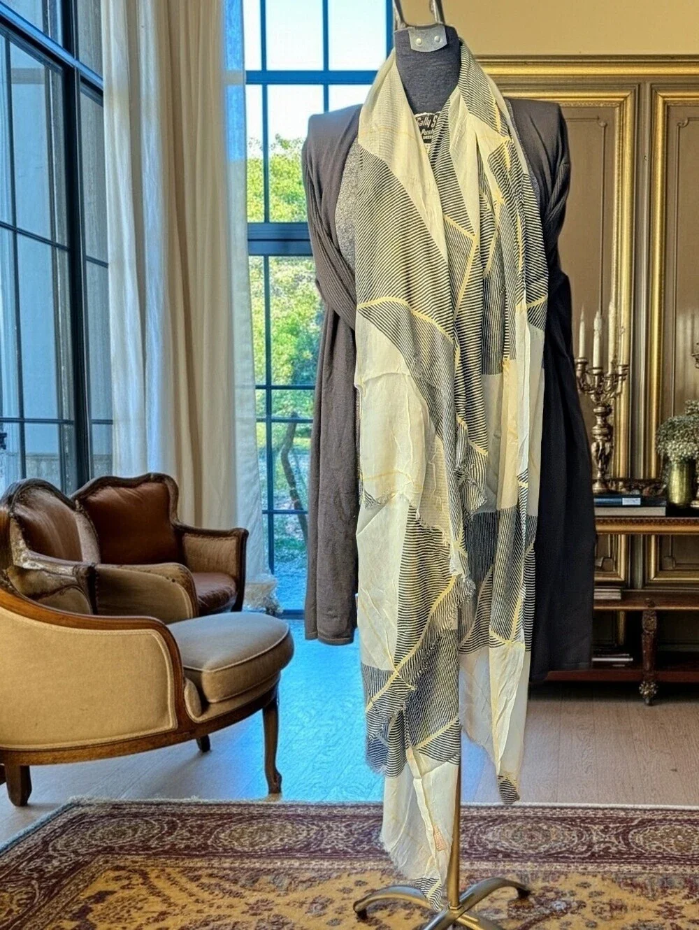 UNMADE Copenhagen 2016 Luxury Brushed Cotton Silk Shawl Wrap Gray Yellow 44
